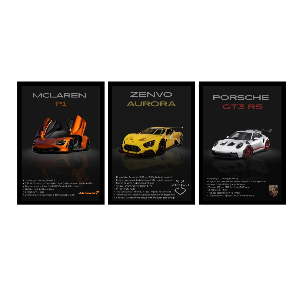 Djane Studio Luxury Cars Wall Frame Set | Premium Wall Art for Living Room, Bedroom, Office & Gaming Room | Pack of 3 | Size 15x10 Inch